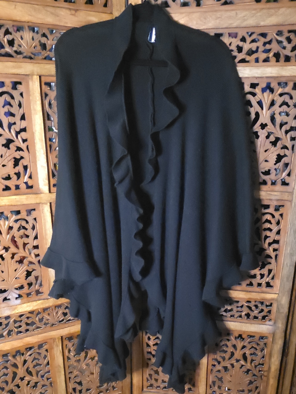 Black Ruffle-Trim Women's Sweater Cardigan
